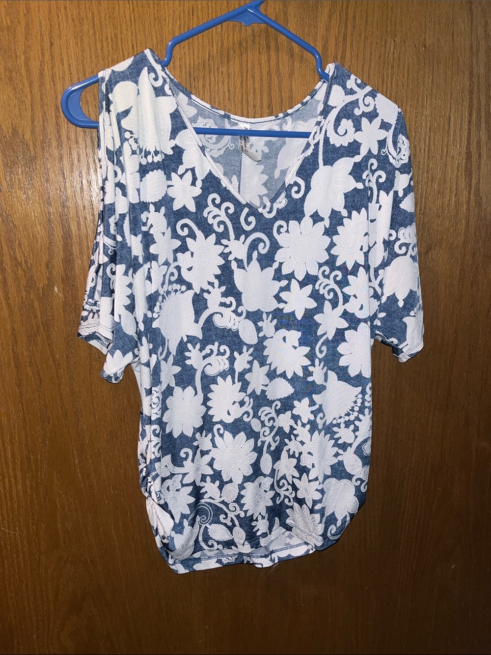 PerSeption Concept Navy and White Floral Cold-Shoulder Top